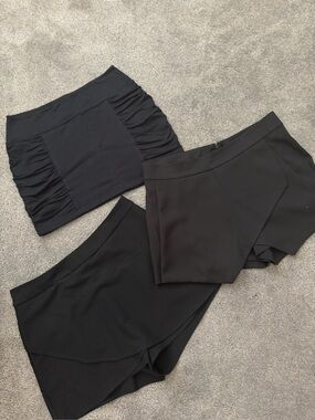 3 Black Mini Skirts/Skorts Bundle - Solid Black